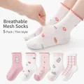 5-pack girls pink floral breathable mesh crew socks with bunny patterns for kids - Fits 9-14 Years (Size 30-36) / 5 Pairs / Bubble Rabbit (Breathable Mesh)