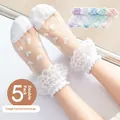 5-pack of girls' white mesh lace socks with heart patterns and ruffled cuffs - Fits 9-14 Years (Size 30-36) / 5 Pairs / Heart Lace Trim (Breathable Mesh)