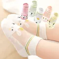 Breathable mesh cotton socks for girls with cute animal designs in five pastel colors - 9-14 Years (Shoe Size 30-36) / Playful Baby (Breathable Mesh)