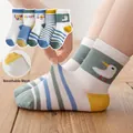 5-pack mesh girls' crew socks with cute cartoon animal patterns in blue and yellow - 9-14 Years / Woodpecker (Breathable Mesh)