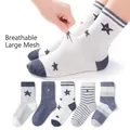 Five-pack of breathable pink floral mesh socks for girls with star and stripe patterns - 9-14 Years / New Sport (Breathable Mesh)