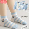 5-pack girl's breathable mesh crew socks with blue stripes and cute bear embroidery - 9-14 Years / Cute Bear (Breathable Mesh)