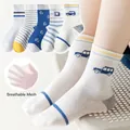 Five-pack of breathable mesh summer socks for girls with colorful stripes and car patterns - 9-14 Years (Shoe Size 30-36) / Letter Mesh Design