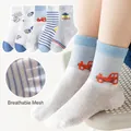 Girl's summer mesh socks in white, blue, and grey with breathable knit flower patterns - 9-14 Years (Shoe Size 30-36) / Happy Little Truck
