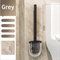 Gray silicone toilet brush with wall mount base and strong adhesive hook for bathroom - Glacier Pattern Silicone Toilet Brush / Gray