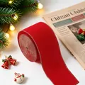 5 Yard rood fluwelen kerstlint met gouden draadranden voor geschenken en boomdecoratie - Rood Gevlokt Lint (R-C95)