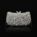Luxury silver rhinestone evening clutch bag with butterfly design and chain strap - 20x11 Three Butterflies Silver