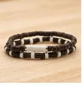Mehrlagige Armbänder aus Kokosnussholzperlen in Braun und Creme für Paare - Weiß und Kaffee Stil (BNS-0492-白咖色)