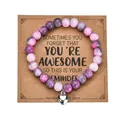 Detail of pink zebra stone bead bracelet with a silver heart charm on a gift display card - Purple 01 Style / With Card / Purple