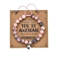 Detail of beaded heart bracelet with 8mm zebra stone and adjustable card packaging - Woven Heart 01 Style / With Card / Pink Zebra Jasper Heart