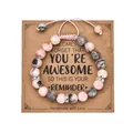Macro view of handmade stone bead heart bracelet with adjustable cord on kraft paper card - Woven 02 Style / With Card / Pink Zebra Jasper