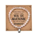 Pink zebra stone bead bracelet with metal heart charm on a brown kraft card display - 6mm / With Card / Rose Quartz