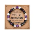 Detail of 8mm marble beads and pink crystal bracelet on a kraft card packaging - Purple White Pink 02 Style / With Card / Purple White Pink