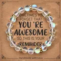 Detail of beaded heart bracelet with iridescent crystals on a gift display card - Moonlight Card / With Card