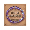Purple beaded bracelet with gold diamond accents on a brown kraft gift card packaging - Moonlight Purple Ribbon Card / With Card