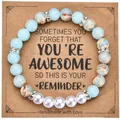 8mm zebra stone and pearl heart bracelet set with inspirational message card - 5 Artificial Pearls Style / With Card / Imperial