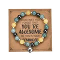 8mm zebra stone heart bracelet with green beads and inspirational message card - With Card / Green & Yellow Heart