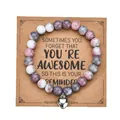 8mm zebra stone beaded bracelet with heart pendant and kraft paper gift card - With Card / New Pink Zebra Jasper