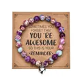 8mm Zebra Stone Heart Charm Bracelet with motivational gift card packaging - With Card / Multicolor Imperial Stone Heart