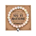 8mm colorful zebra stone heart bracelet with pearls on a motivational card - With Card / Morganite