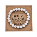 White marble texture bead bracelet with silver rhinestone spacers on gift card display - With Card / White Turquoise