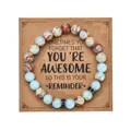 Blue and brown natural stone beaded bracelet with motivational card packaging - With Card / Shoushan Stone