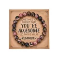 Pink and black zebra jasper heart bracelet with handmade card on white background - With Card / Black Line Rhodonite
