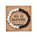 Handmade black matte and white marble beaded bracelet on inspirational gift card - With Card / Matte White Turquoise