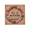 Purple and blue beaded stone heart bracelet with tiger eye on kraft gift card - With Card / Multicolor Imperial Tiger Eye