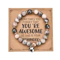8mm zebra stone heart bracelet with silver charm on handmade kraft paper card - Heart Style 1 / With Card / Pink Zebra Jasper Heart