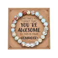 8mm multi-colored stone beads bracelet with faux pearls on a kraft paper display card - 3 Artificial Pearls Style / With Card / Imperial