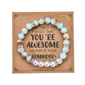 8mm blue marble and pearl bead heart bracelet with rhinestones on a card - 4 Artificial Pearls Style / With Card / Imperial
