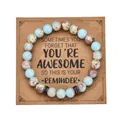 Blue and marbled stone beads bracelet with rhinestone spacers on handmade gift card - Black Spacers Style / With Card / Shoushan Stone