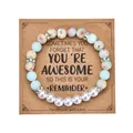 8mm light blue zebra stone bracelet with imitation pearls and crystal heart on display card - 7 Artificial Pearls Style / With Card / Imperial