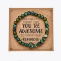 8mm green zebra stone heart bracelet with natural beads on a brown handmade gift card - 6mm / With Card / African Pine Stone