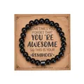 Polished 8mm black zebra stone bracelet with motivational card and handmade charm - With Card / Bright Black