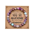 Blue imperial stone beaded bracelet with heart charm on inspirational gift card - With Card / Imperial Rose Quartz