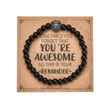 Handmade beaded bracelet with black onyx beads and a silver lion head charm on card - 6mm / Lion Style / With Card / Bright Black