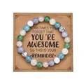 8mm zebra stone and rose quartz heart bracelet with inspirational gift card display - Color Mix 01 Style / With Card / Green, Blue & Pink Mix