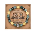 8mm natural green aventurine and yellow jade beaded bracelet with vintage gold crown - With Card / Crown Green & Yellow