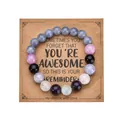 8mm colorful natural stone beaded bracelet with heart charm on handmade gift card - Aquamarine 01 Style / With Card / Aquamarine