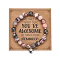 Pink marble and black lava bead heart bracelet on a kraft card with inspirational text - With Card / Pink Zebra & Lava Stone Heart
