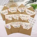 Floral Thank You card set with watercolor designs, kraft envelopes, and flower stickers - Warm Floral (KP27-Thank You Card G)