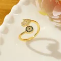 Gold plated open ring with Hamsa Hand and Evil Eye charms in colorful zircon stones - Style V-Gold Hamsa Hand Eye