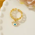 Adjustable gold evil eye charm ring with colorful enamel and micro zircon accents - Letter P