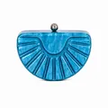 Blue marble acrylic half-moon evening clutch bag with shell texture and silver ball clasp - Sky Blue