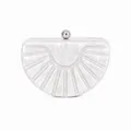 Semicircular acrylic evening clutch with marble texture and silver spherical clasp - White
