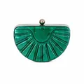 Green marble acrylic semi-circle clutch bag with radial texture and gold ball clasp - Malachite green