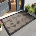 Brown polypropylene rectangular doormat with geometric pattern and black rubber border - Woven Stripes - Hemp Palm (tpe Bottom)