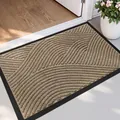 Khaki entry doormat with wave texture and durable rubber backing for shoe scraping - Wave Pattern - Beige (tpe Bottom)